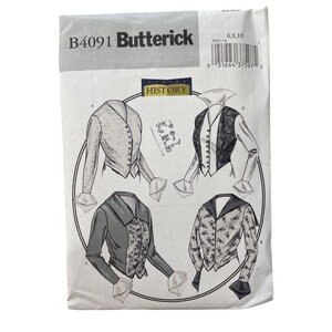 May include: A Butterick sewing pattern envelope featuring illustrations of historical jackets. The envelope is white with the text "B4091 Butterick" at the top. The illustrations show various jacket styles with button closures and detailed cuffs.