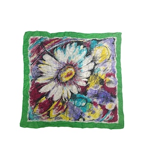 Vintage Floral Square Scarf Green Multicolor Lightweight Neck Wrap Boho Hippie
