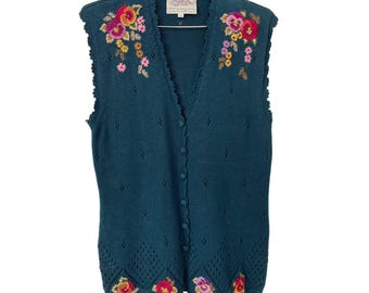 Vintage 90s Susan Bristol Sweater Vest Size Small Floral Button Up Deadstock NEW