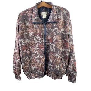 Vintage Silk Bomber Jacket Quilted Full Zip 80s 90s Paisley