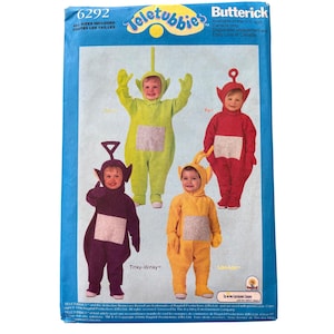 90s Butterick 6292 Kids Teletubbies Size Small-XL Costume Pattern Vintage UNCUT