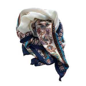 Vintage Floral Square Scarf Silk Lightweight Neck Wrap Boho Hippie Multicolor