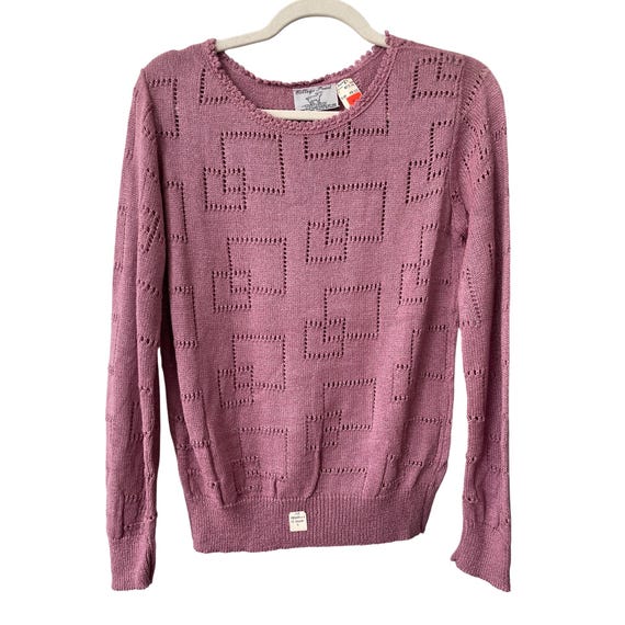 Vintage 80s College Point Open Weave Sweater Size Small Crewneck Deadstock NEW
