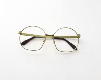 Occhiali da vista SO Eva verdi rotondi oversize in metallo da donna, taglia media, occhiali tedeschi vintage anni &#39;80 NOS nuovi Brille