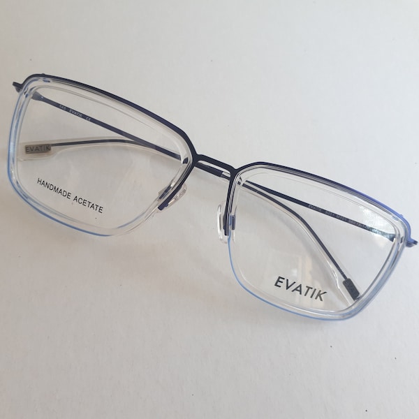Evatik 9201 eyeglasses clear blue colored angular shaped plastic metal men glasses unusual solution large size new neu Brille