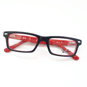 Black red eyeglasses angular shaped children glasses from Italy medium size branded on temples Ray Ban new neu Brille