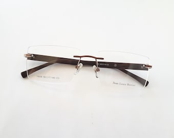 Jean Louis Bertier lunettes de vue marron forme angulaire homme lunettes de vue sans monture moyenne taille new neu Brille