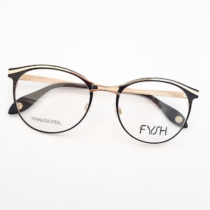 Fysh 3630 200 eyeglasses black gold round women metal glasses stainless steel full rim style new neu Brille