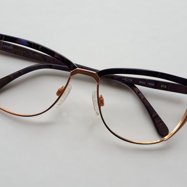 OWP 1409 eyeglasses purple gold cateye shaped metal women glasses medium size elegant ladies shape vintage 1990s eyewear NOS neu Brille