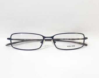Police 2973 Eyeglasses blue grey square rectangle metal women glasses from Italy vintage 1990 eyewear NOS neu Brille