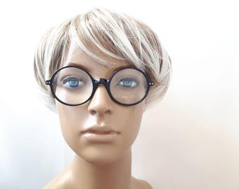 Vintage L'Amy Ondine Eyeglasses: Black Round Plastic Frames, France NOS