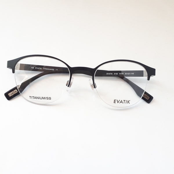 Evatik 9192 M100 eyeglasses black colored round shaped metal men women glasses medium size half rimless screwless new neu Brille