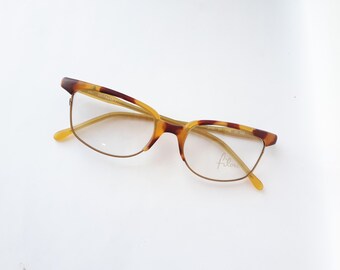 Filou 3100 Eyeglasses rectangle men women tortoise painted gold glasses from Germany medium size rare vintage 90s NOS neu Brille