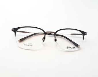 Evatik 9205 200 眼鏡 ブラック シルバー スクエア メンズ チタンメタルメガネ ハーフリム ミディアムサイズ 新品 neu Brille
