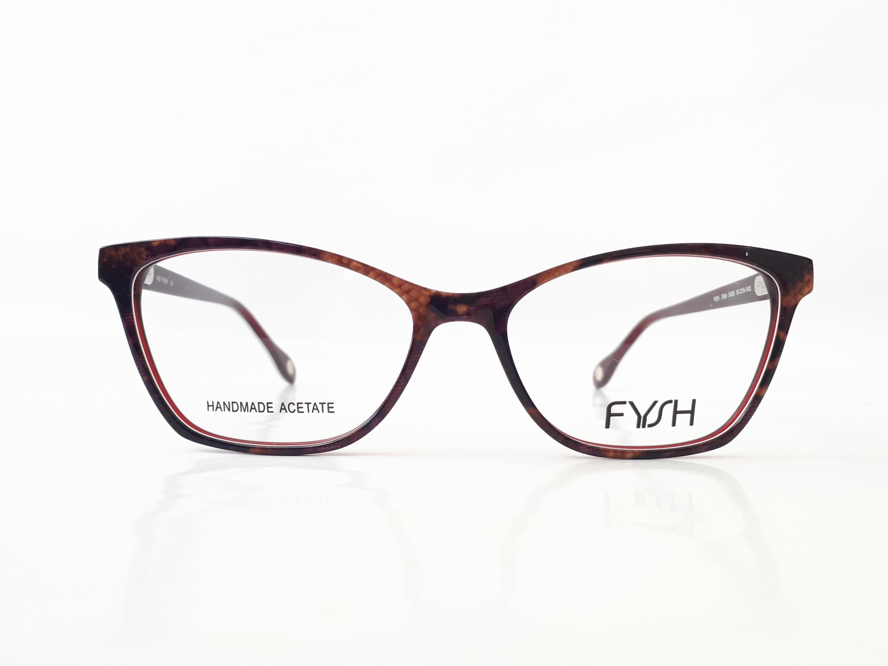 Fysh 3684 406 Eyeglasses, Berry Snake, Cateye Women 