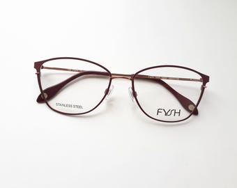 Fysh 3659 206 eyeglasses women mulberry rose gold cateye metal glasses medium size burgundy gold original new neu Brille
