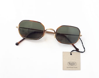 Okulary przeciwsłoneczne Safilo Back to Basic 6770, szylkretowe, ośmiokątne, damskie i męskie, metalowe, małe, zielono-szare, soczewki przeciwsłoneczne, vintage, lata 90., nowe