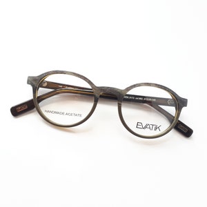 Evatik 9172 963 eyeglasses olive brown colored round shaped plastic men glasses small size wood imitation handmade acetate new neu Brille