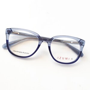 Izumi Eyeglasses 9316 401 blue angular acetate women glasses medium size full rim elegant graceful style new neu Brille