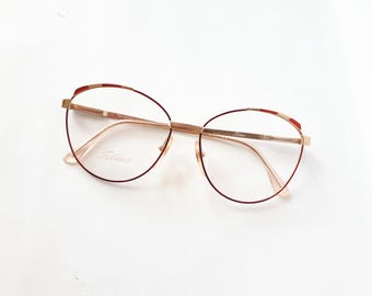 Silmo 748 Eyeglasses red gold metal women big round glasses from Italy medium size full rim vintage 1990s NOS neu Brille