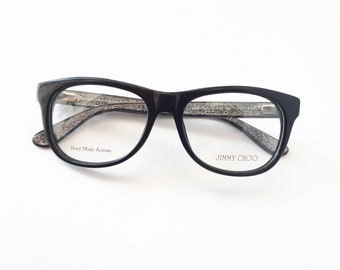 Anteojos Jimmy Choo 90 anteojos negros con forma de wayfarer para mujer de Italia patillas brillantes de tamaño mediano nuevo neu Brille