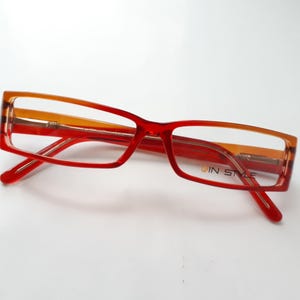 Lunettes de vue In Style rectangle rouge orange pour femmes, lunettes en plastique italiennes de taille moyenne, épaisses et flexibles, vintage des années 2000 NOS neu Brille