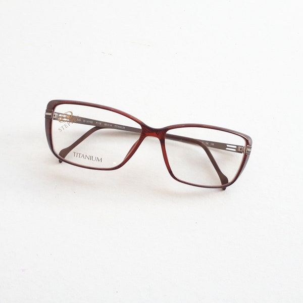 Lunettes de vue Stepper 30102 bordeaux pour femmes de forme angulaire, montures de lunettes moyennes branches en titane avec strass new neu Brille
