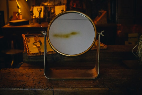Small Aged Gold Finish Cheval Standing Metal Mirror With Beautiful Vintage Style Ideal For Dressing Table