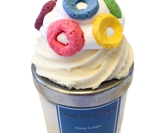 Fruity Loops Highly Scented Cupcake Candle With Decorative Keepsake Lid, Cereal Candle, Sweet and Fruity, Fun, Colourful Candle
