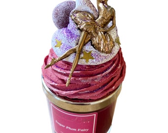 Zuckerfee Duftende Cupcake-Kerze mit dekorativem Andenken-Deckel, Sojawachs, Vegan, Lila, Ballerina, Weihnachtsfeiertags-Dekoration
