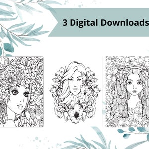 PDF Print Girl Power Adult/Kids Color And Chill Coloring Book/Digital/Instant Download/ Coloring pages 3 Strong women feminine Mandala