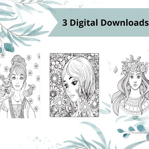 PDF Print Girl Power Adult/Kids Color And Chill Coloring Book/Digital/Instant Download/ Coloring pages 3 Strong women feminine Mandala