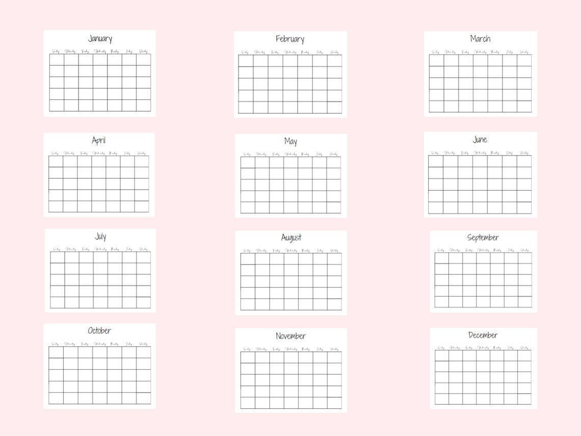ADHD Monthly Blank Calendar, Simple Calendar, 11 X 8.5 Inches ...