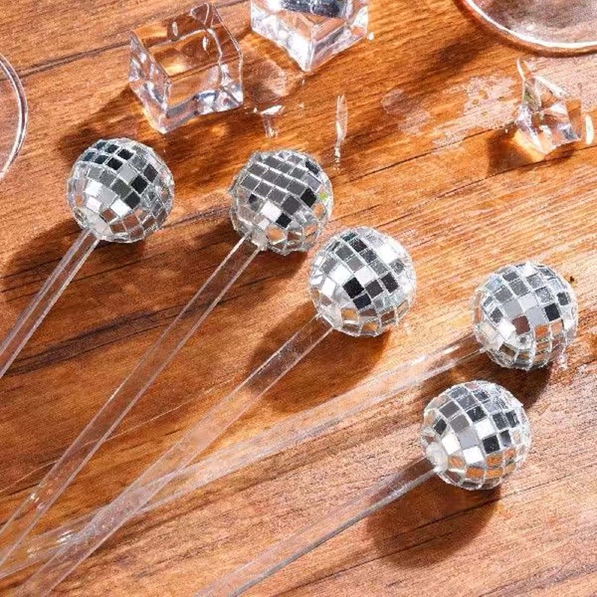 12 Pieces Cocktail Stirrers, Disco Balls Drink Stirrer Plastic Round Top  Swizzle Sticks Drink Mixing Stirrers Mirror Disco Ball Drink Stirrer for  70s