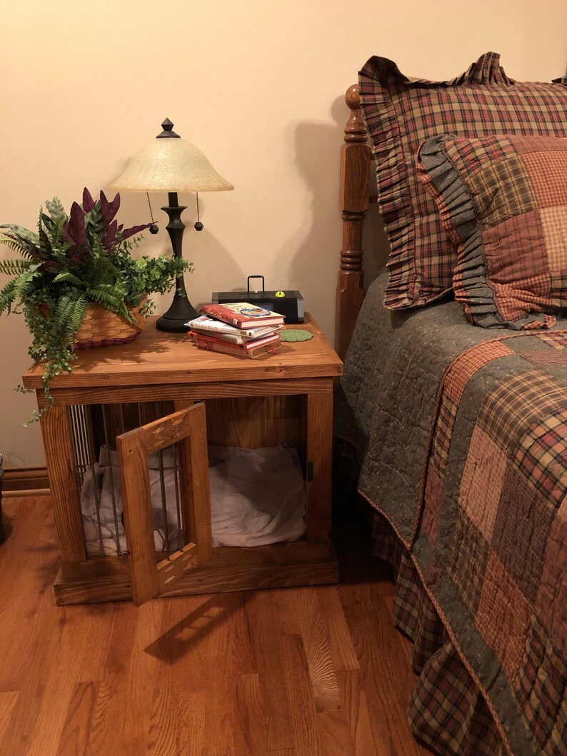 Small Dog Crate End Table Kennel Furniture Rustic Tv Stand