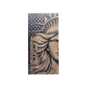 Statue of Liberty Engraved Wooden American Flag - LEF018