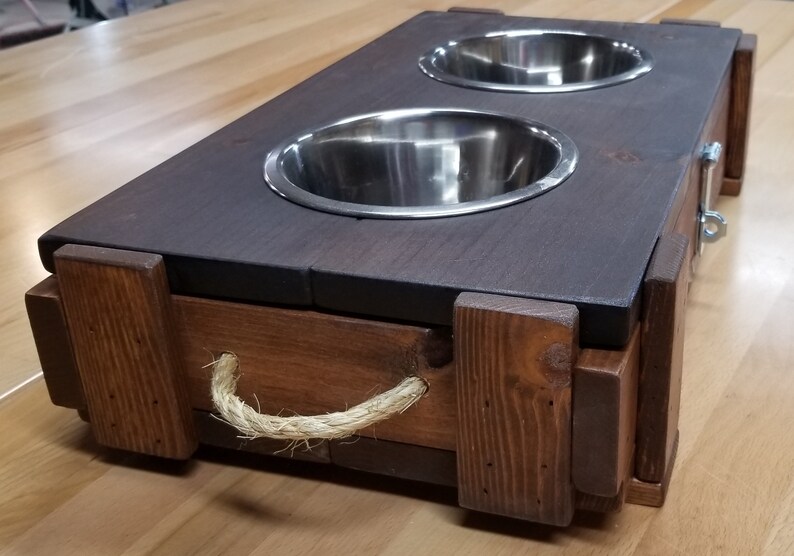 Wooden Crate Dog bowl stand Wooden trunk Raised dog bowl Etsy