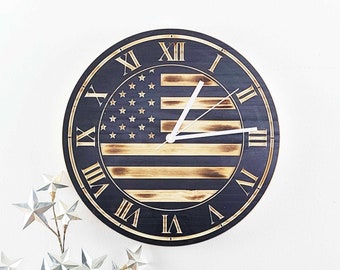 American Flag Clock | Rustic USA Clock | Patriotic Wall Clock | USA Flag Clock