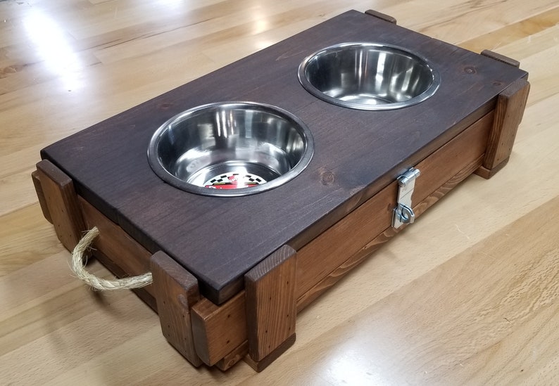 Wooden Crate Dog bowl stand Wooden trunk Raised dog bowl Etsy