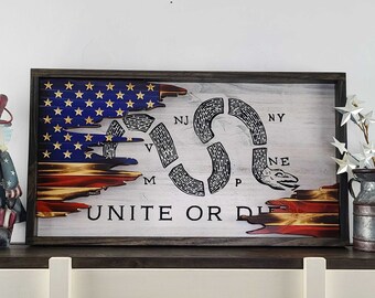 Unite or Die Wood Flag (Layered)