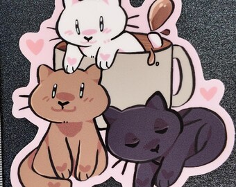 Coffee Cats Sticker | Matte Vinyl Decal