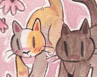 Mini pintura de acuarela de gatos ACEO