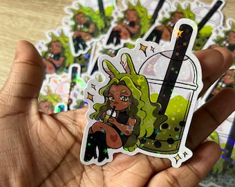 Ivy Boba Holographic Glitter Sticker