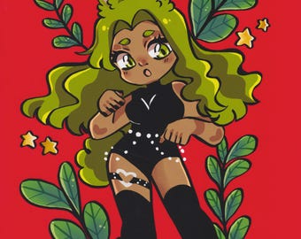 Green Rabbit Girl Print 8.5 x 11 Matte