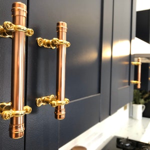 Copper Pipe & Brass Door and Drawer Pull Handle/ Industrial Copper Kitchen Pull Bar