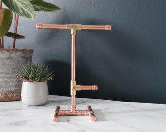 Small Copper & Brass Jewellery Stand with Ring Holder