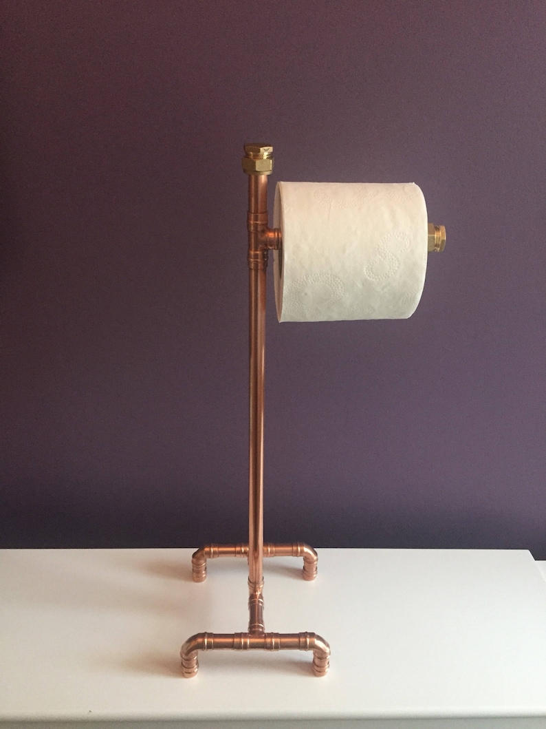 Industrial Copper Pipe Free Standing Toilet Roll Holder Stand Etsy UK