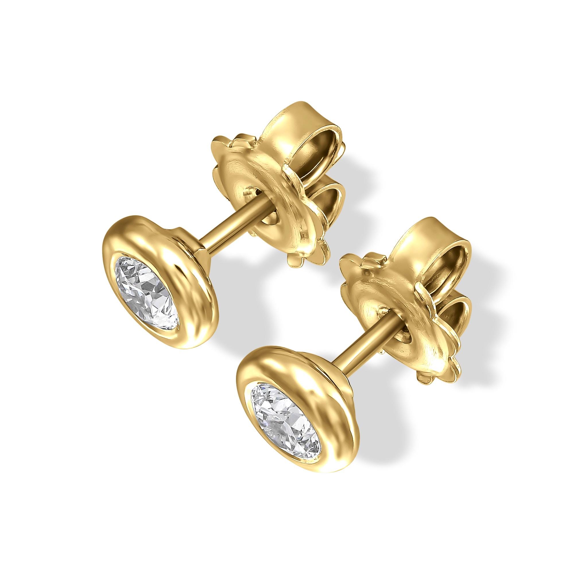ゴールドスタッドピアス 天然ダイヤモンドK18 18Kイエローゴールドスタッドピアス、合計0.28カラットの天然