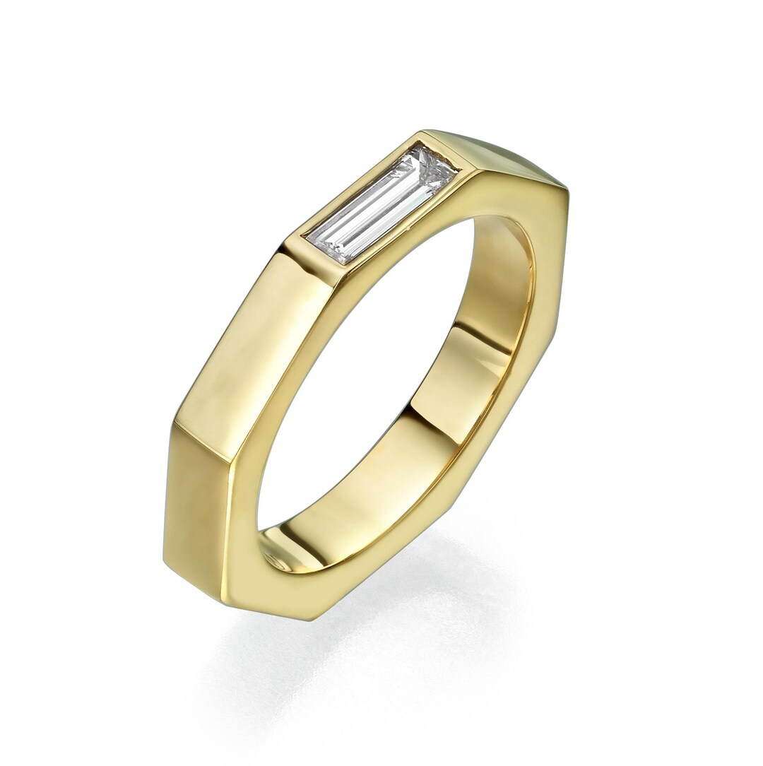 18K Yellow Gold Octagon Shape Engagement Ring With 0.28 Ct. Diamond ...
