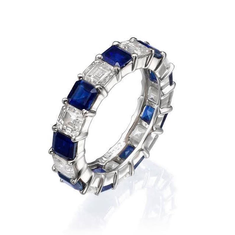 Diamond Wedding Band wedding ring Diamond Band Blue | Etsy